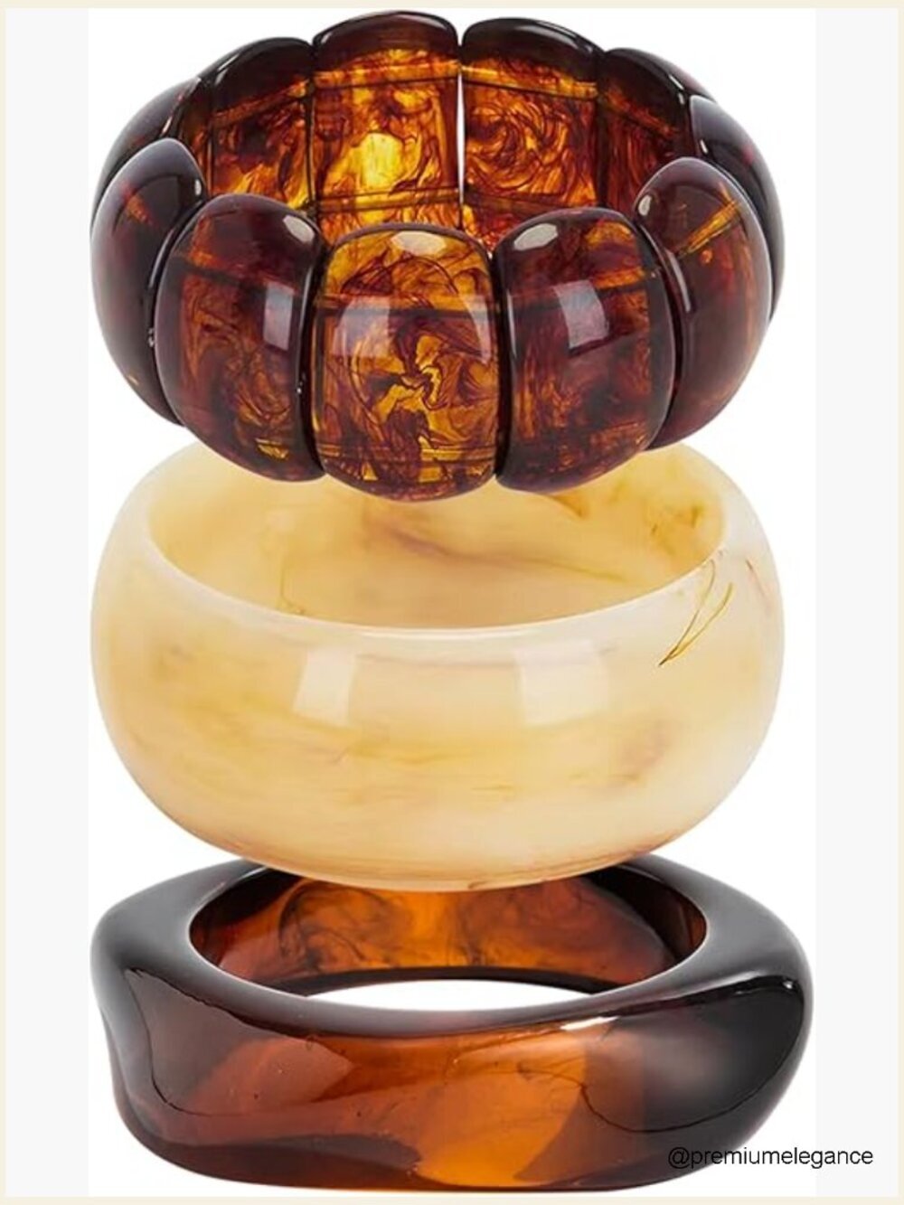 3 Pcs Acrylic Resin Geometric Cuff Bangle Set Chunky Stackable Stretch Bracelet